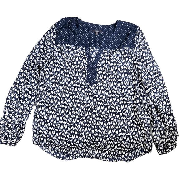 NYDJ blue split neck heart peasant challis blouse with contrasting yoke size M - Picture 1 of 11